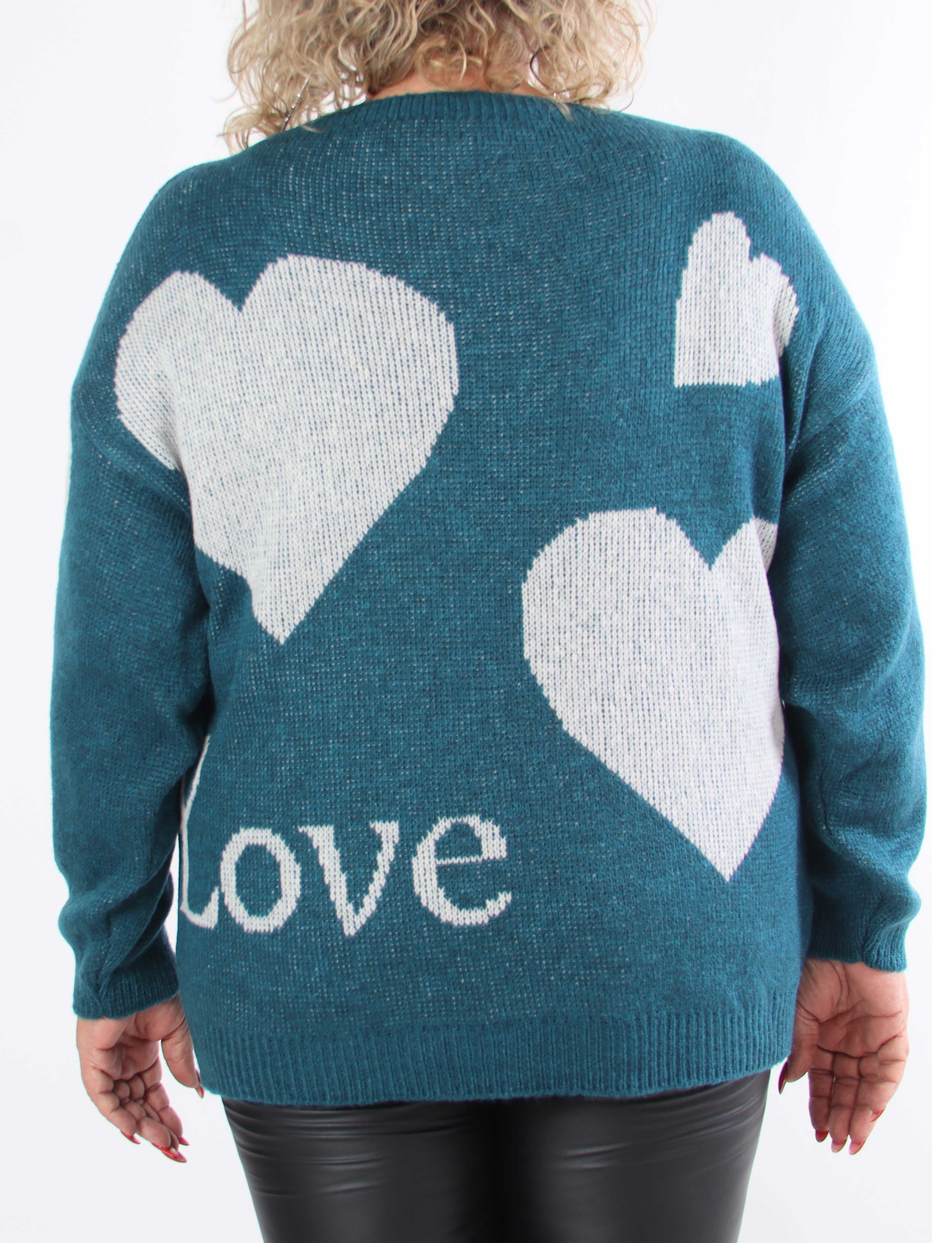 Valeria - Söt stickad tröja i plusstorlek med hjärtan och pärlor